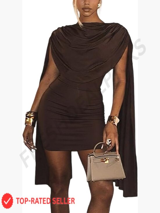 Dresses & Skirts - Sexy Bodycon Mini Dress Cowl Neck Cape Sleeve Elegant Club Party Cocktail